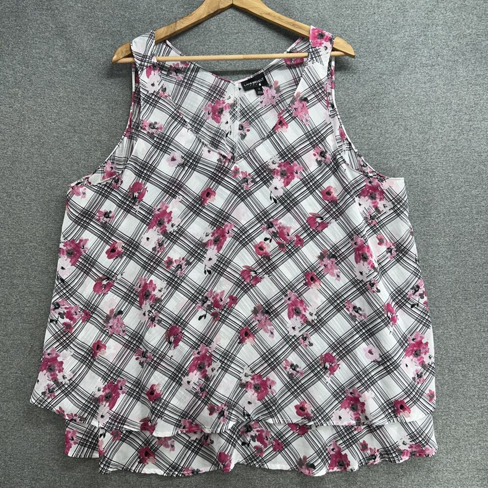 Lane Bryant Blouse Womens Plus 26 Sleeveless Floral Plaid Double Layer Tank Top